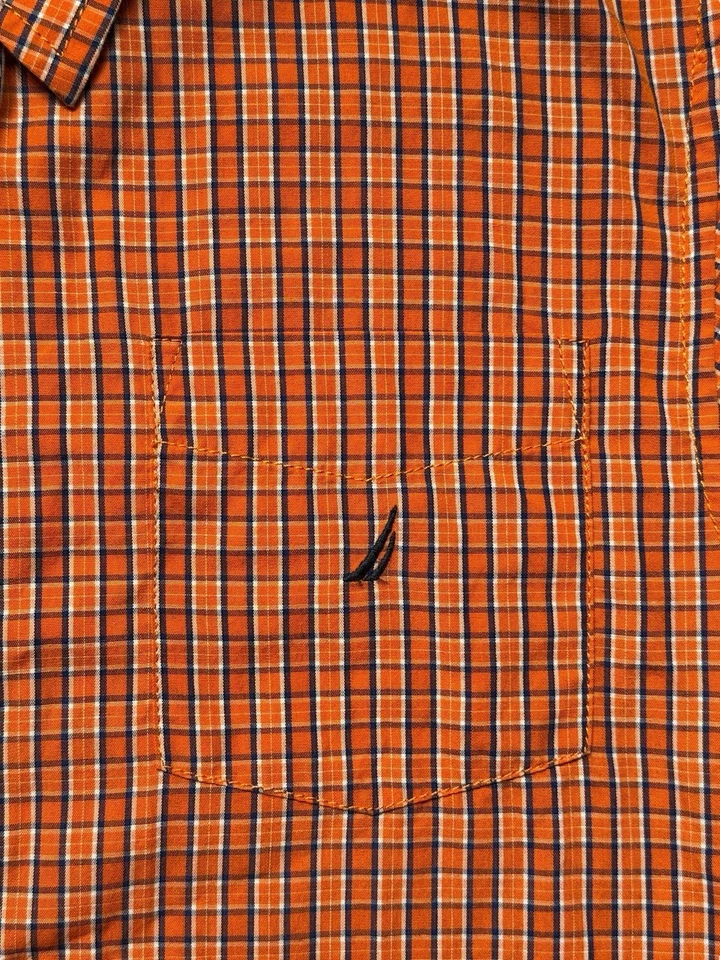 Camisa Nautica Niños Grande 14/16 Cuadros Abotonada Manga Larga Naranja Mezcla Algodón Foto 3 de 4
