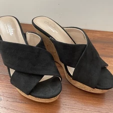 Charles by Charles David Latrice Black Suede Cork Wedge Sandal size 5.5