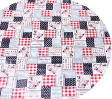 Peva Tablecloth, 60" Round, PATRIOTIC PATCHWORK,TRUCK,STARS STRIPES FOREVER,BL