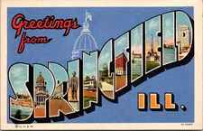 LARGE LETTER Vintage Postcard Greetings From Springfield llinois ~KB6