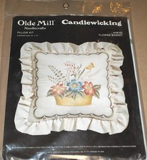 Floral / Butterfly "Flower Basket" Candlewicking Pillow Kit NIP 14x14"