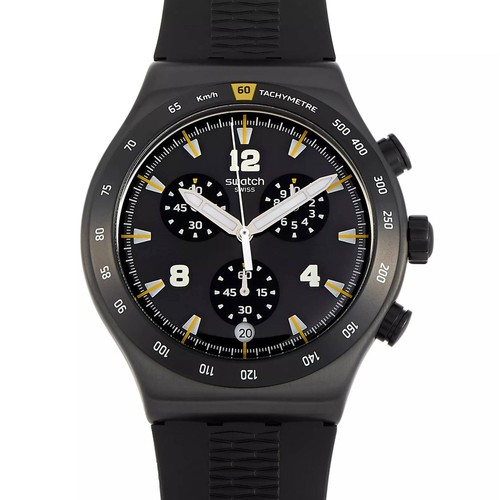 Swatch Men's Watch Irony Chrononero Swiss Quartz Black Dial Rubber Strap YVB405