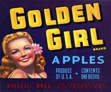 CRATE LABEL GOLDEN GIRL BRAND APPLES BLONDIE PRODUCE OF USA VINTAGE POSER REPRO