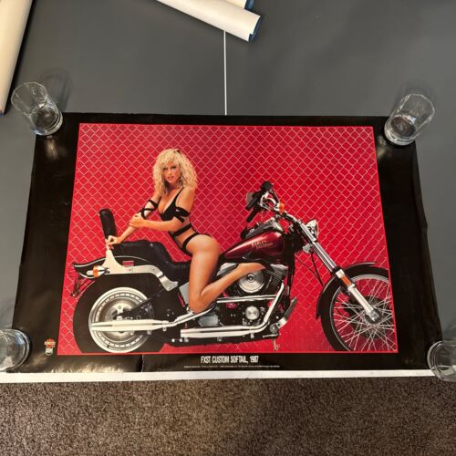 Vintage Harley Davidson 90’s Poster Motorcycle Girl FXST Custom Softtail 1987