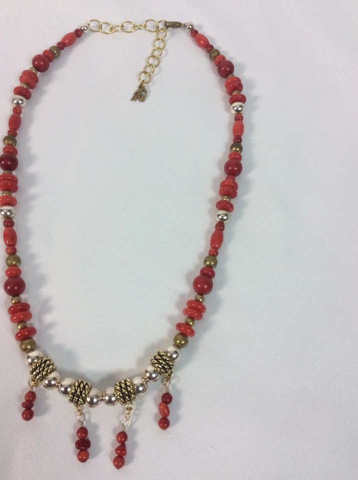 Impresionante Collar Carolyn Pollack Plata de Ley 925 Latón Coral Rojo Foto 4 de 4