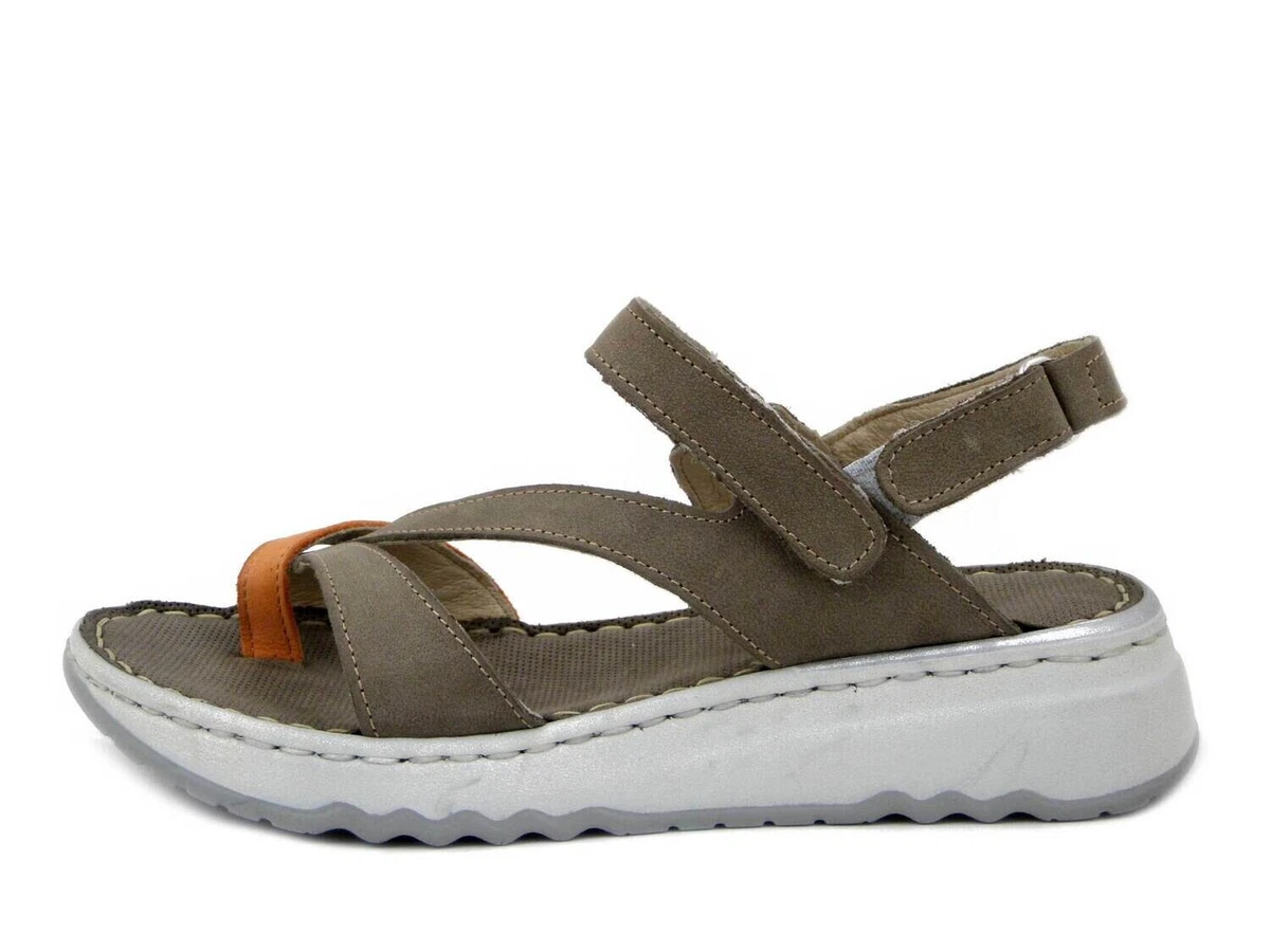 Sandali Donna Comodi Infradito con Zeppa Bassa e Strap in Pelle Grigio e Arancio