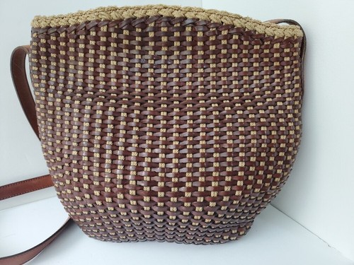 Vintage DE VECCHI Hamilton Hodge Brown Leather Woven Women's Shoulder Bag