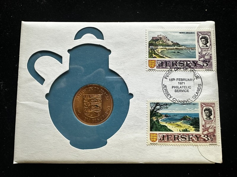 1971 #215b 99 COMPANY JERSEY 2 NEW PENCE FIRST DAY FIRST ISSUE BRONZE- C21
