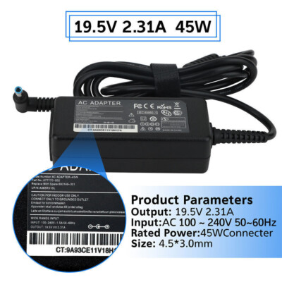 Laptop Adapter Ladegerät für HP Pavilion BLUE PIN 2.31A 45W 19.5V AC Kabel Stecker SS