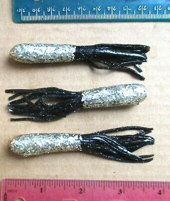 10ct SILVER Glitter BLACK TAILS 3.5 Hollow TUBES Tube Baits Bass Fishing  Lures