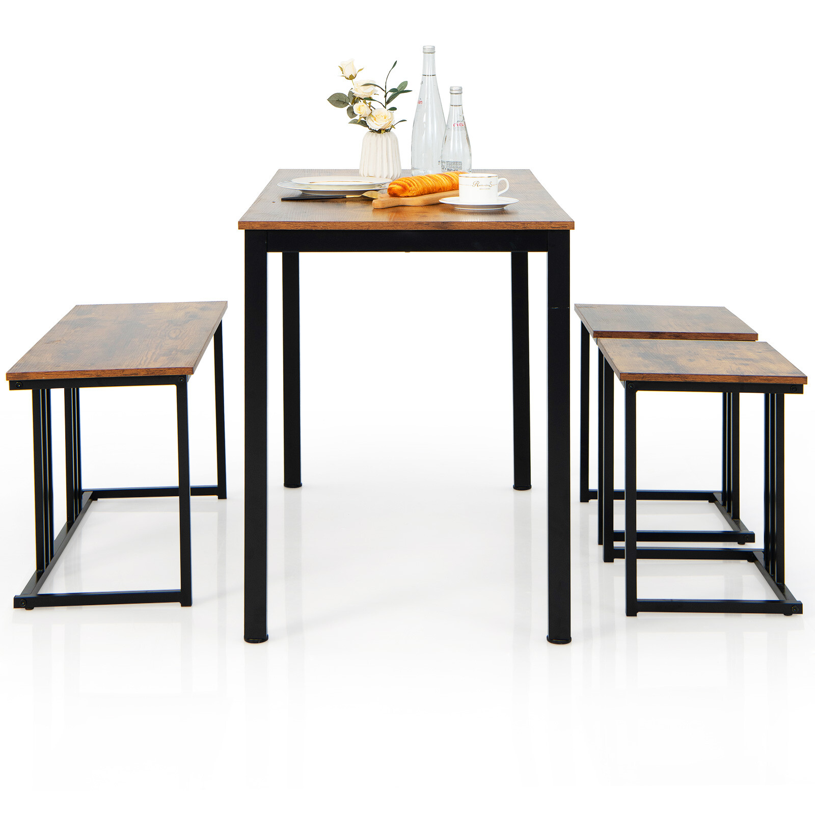 4-Piece Dining Table Set w/ Table & Bench & 2 Stools Office, Kitchen, Living