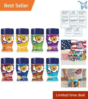 Popcorn Seasoning Mini Jars Variety Pack 8 Flavors 0.9 Ounce Each Tasty