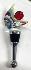 Blown Glass Fish Wine Bottle Topper Stoppers Glass Art by LS Arts A8 Red Tail