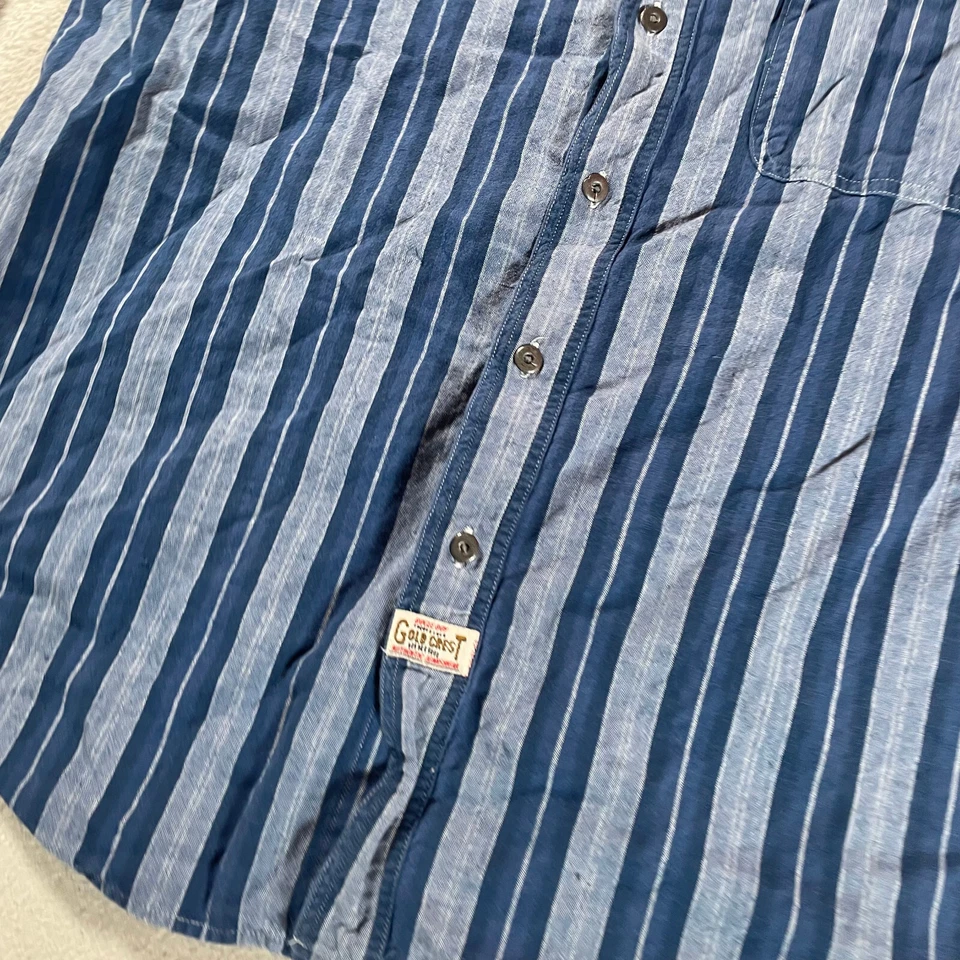 Camisa Vintage Bugle Boy Para Hombre Grande Azul Rayas Abotonada Cresta Dorada Western Foto 3 de 4