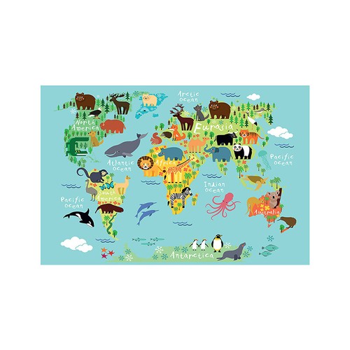 Komisch Lehrreich Weltkarte Tier Kinder Lernposter Leinwand Poster Wandbild - Bild 19 von 19