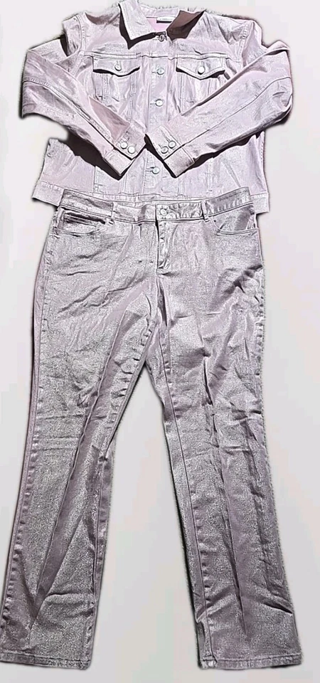 Chaqueta de mezclilla Liz Claiborne XL y jeans talla 14 para mujer rosa brillante con botones Foto 2 de 4