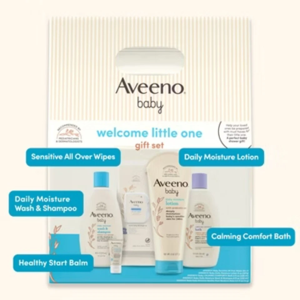 Aveeno Baby Welcome Little One Set de Regalo, Loción de Lavado y Toallitas 5 Piezas Foto 4 de 4