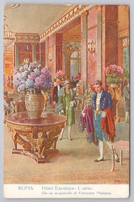 Rom Hotel Excelsior Italien, Das Atrium, Kunst von Fortunino Matania, Bellhops