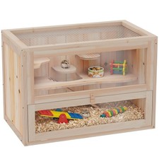 2-Level Hamster Cage with Openable Top, Door, Shelf, Ladder, Natural