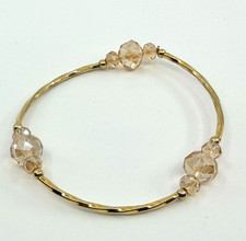 Gold Tone Champagne Iridescent Faceted Bead Stretch Bracelet Minimalist Boho 90s