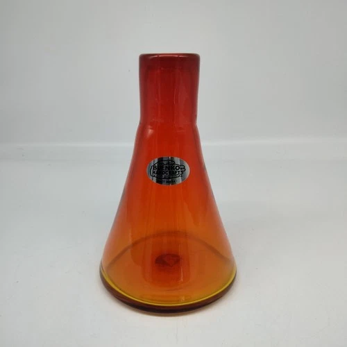 Blenko Art Glass Tangerine Mini Beaker Bud Vase #1223  5.75" Etched 2023
