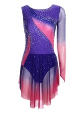 Womens Dress Mesh Bodysuit Party Dancewear Sleeveless Leotard Gymnastics Hem