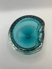 Murano Sommerso Bullicante Biomorphic Green Glass Ashtray Bowl Dish Vintage MCM