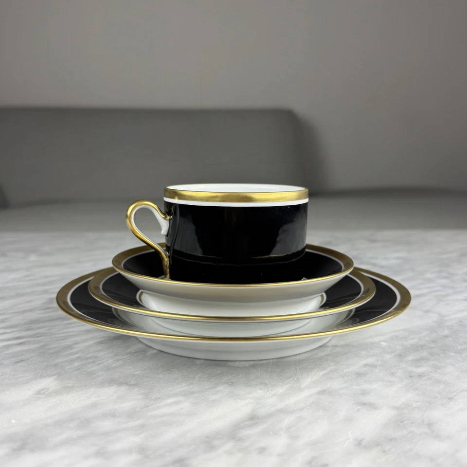 Conjunto para 4 Richard Ginori CONTESSA BLACK 16 peças xícara salada prato de sobremesa tigela Euc - Imagem 4 de 4