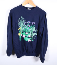 90s Morning Sun Nature Flower Sweatshirt Adult XL Dark Blue Raglan Hanes VTG