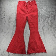 Judy Blue Super Flare Jeans Womens 11/30 Red Raw Hem High Rise Stretch JB84164