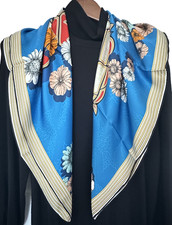 35"x35"Flower Horse Print Pure Mulberry Twill Silk19momme Double-sided Scarf88cm