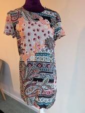 Tu Paisley Print Shift Dress | Pink & Teal Boho Mini | Size 12