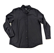 Field Manor Women's Dress Shirt Size 12 Black 100% Wool Blouse Long Sleeve