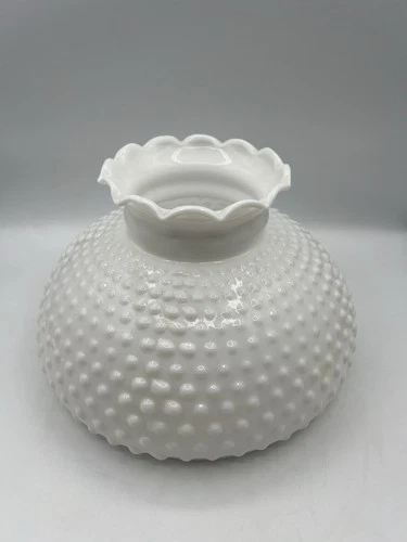 Vintage Milk Glass Ruffled Hobnail Lamp Shade 10” Diameter