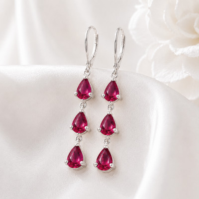 5.56 Ct Natural Ruby Teardrop Shape Solid 925 Sterling Silver Earrings