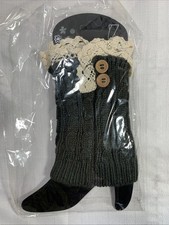 Howard's Boot Sock Leg Warmers Button  Ecru Lace Black One Size Fall Festivals
