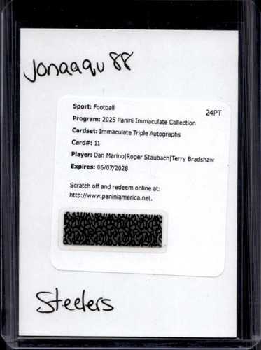 2025 Immaculate Dan Marino Roger Staubach Terry Bradshaw Triple Auto #11