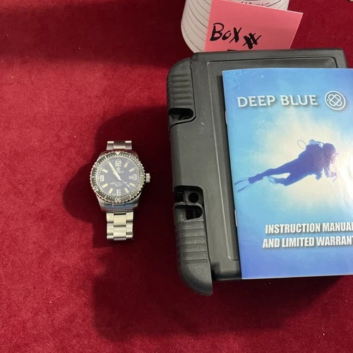 Deep Blue Alpha Marine 500 Black Dial Orange Lume Swiss Automatic Watch 41mm