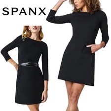 NWT, SPANX, Perfect Shift Dress Classic Black Large 20382R Zipper Front Pockets