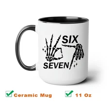 6 7 Meme Funny Skeleton Hands Mug