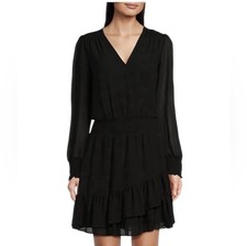 Michael Kors Georgette Mini Dress Medium Black Long Sleeve Cocktail Party Chic