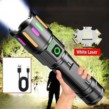 White Laser Flashlight 3500000000LM Zoom Rechargeable Waterproof Tactical Torch