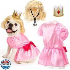 Huhumy 3 Pcs Halloween Princess Pet Costume Set, Pink Princess Pet Costume In