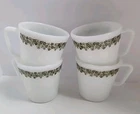 Crazy Daisy Spring Blossom VTG Pyrex Coffee Mugs  D Handle Green/White