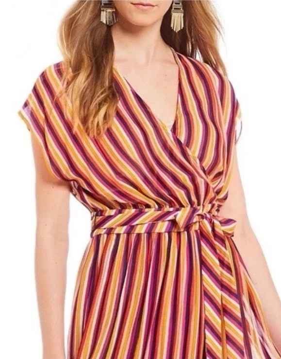 NUEVO TRINA TURK Multicolor California Rayas Soñar Chiapas Vestido Envolvente Talla 12 Foto 2 de 4