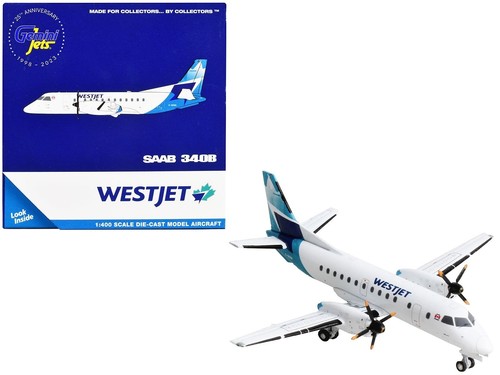 Saab 340B Commercial Aircraft "WestJet Airlines" White with Blue Tail 1/400 Diec - Picture 2 of 2