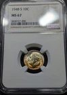 1948-S Roosevelt Dime Ngc MS/67 End Of Roll Coin Toning On Obverse ,Nice!