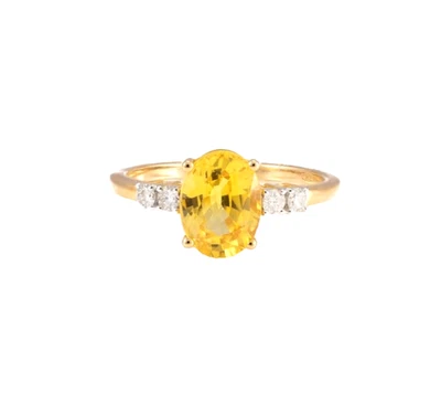 Solitärring aus 14k Gelbgold mit Natur Saphir & Diamanten - Bild 1 von 4