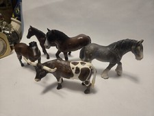 4 Vtg Toy Horses And A Longhorn