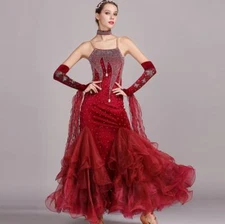 Chic Rhinestones Latin Ballroom Dance Sexy Dress Salsa Modern Waltz Tango Dress 